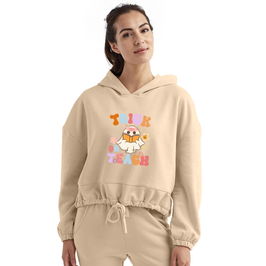 Trick or Teach Cropped Hoodie - nude