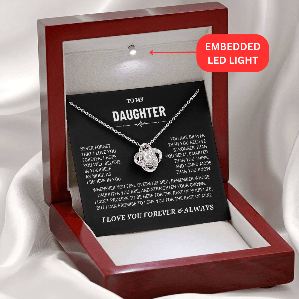 Daughter Gift, "Never Forget That I Love You" Night Sky Love Knot Necklace