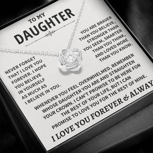 Beautiful Daughter Gift, "Never Forget That I Love You" Love Knot Necklace