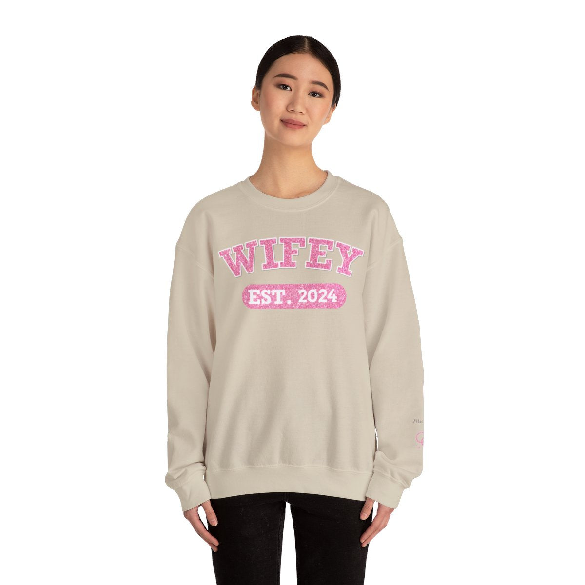 Personalized Wifey Crewneck Sweatshirt Pink