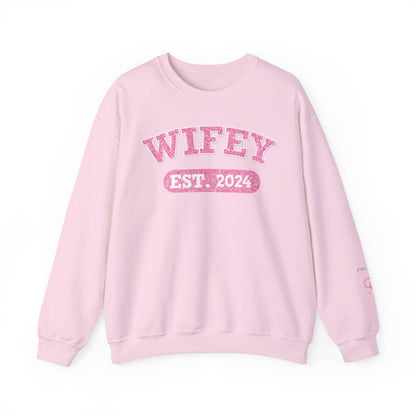 Personalized Wifey Crewneck Sweatshirt Pink