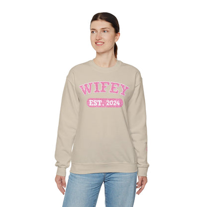 Personalized Wifey Crewneck Sweatshirt Pink