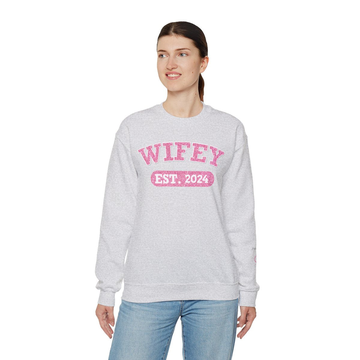 Personalized Wifey Crewneck Sweatshirt Pink