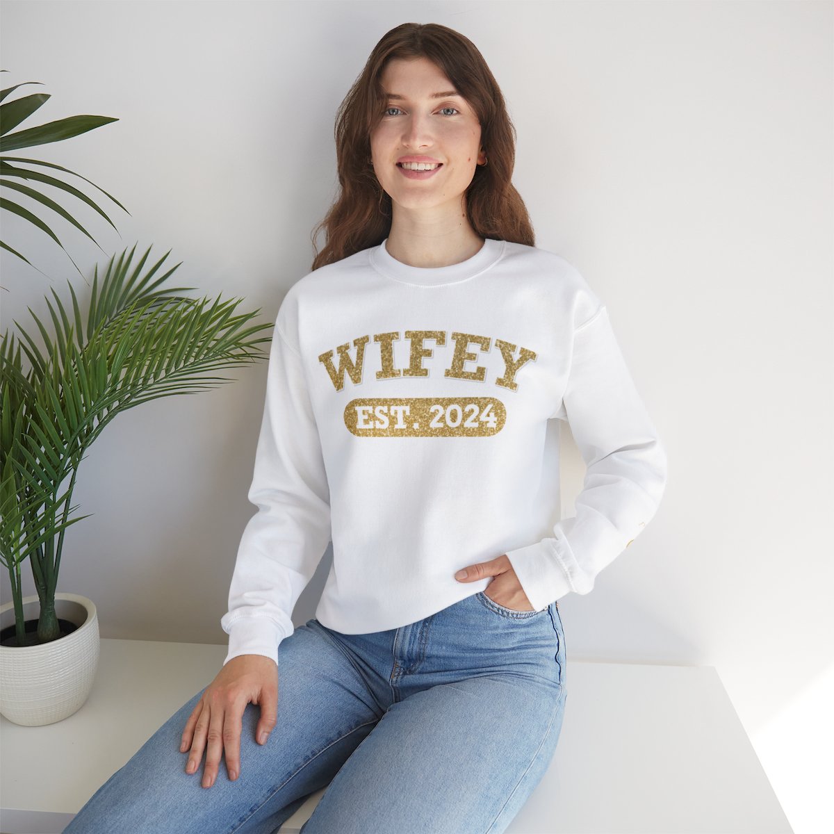 Personalized Wifey Crewneck Sweatshirt Gold