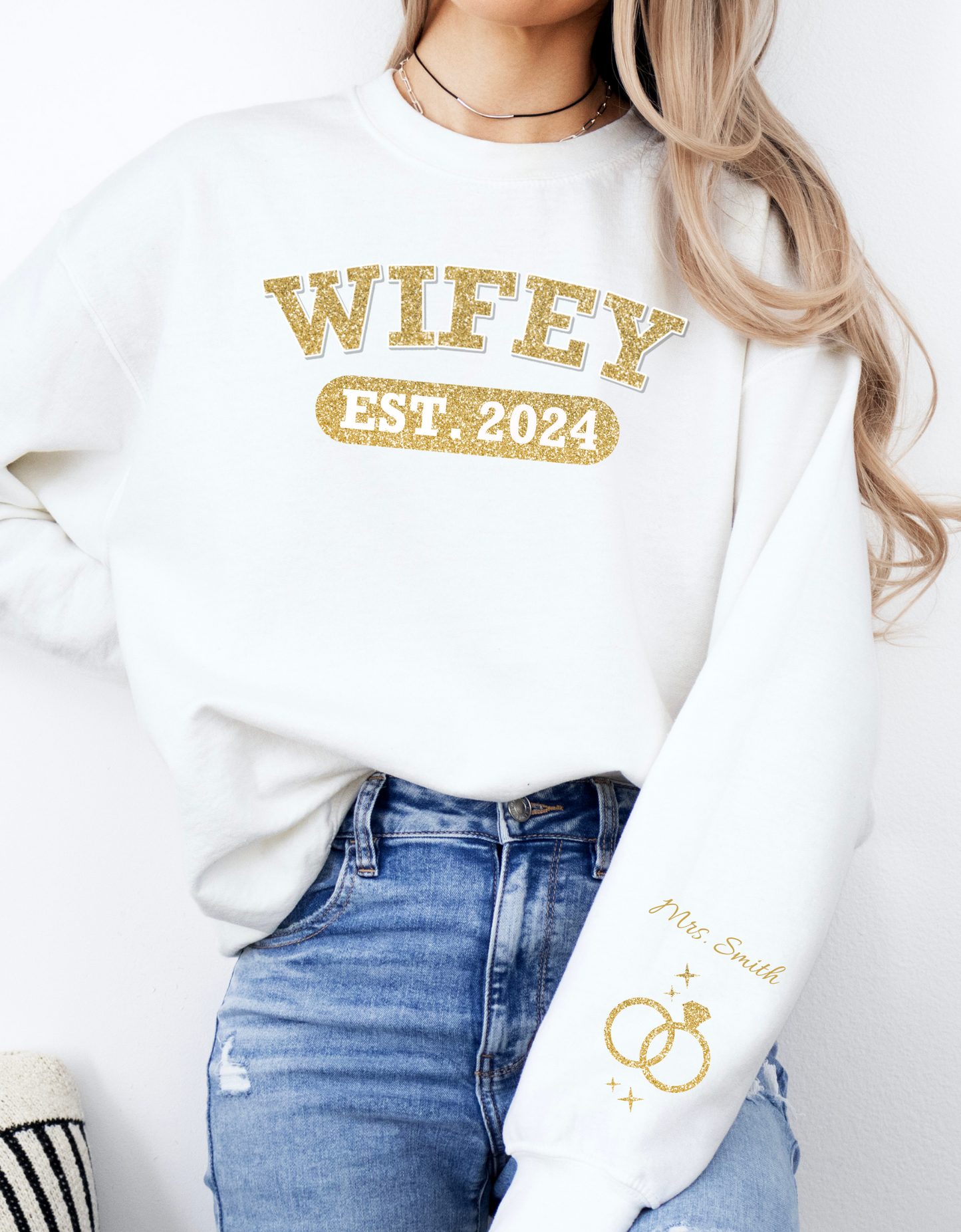 Personalized Wifey Crewneck Sweatshirt Gold