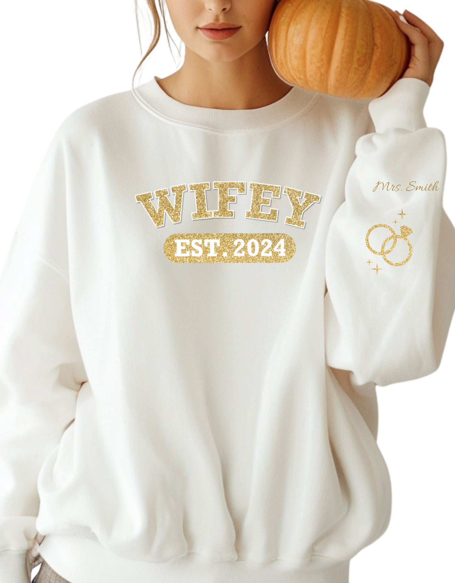 Personalized Wifey Crewneck Sweatshirt Gold